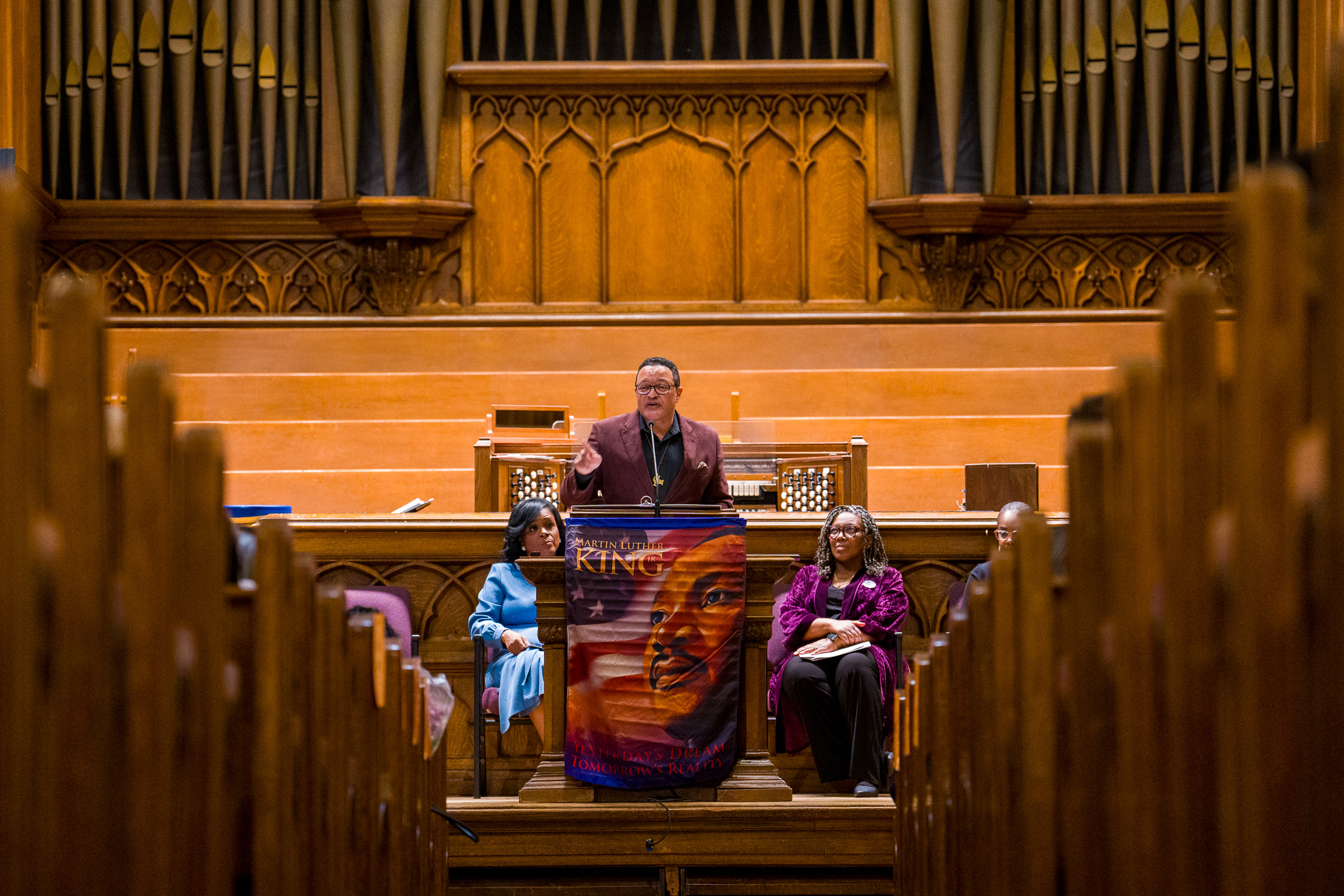 Speaker at a Martin Luther King Jr. celebration in a historic Claremont church